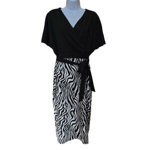 Grace Karin Zebra Print Wrap Dress Black & White Short Sleeve Belted mob wife